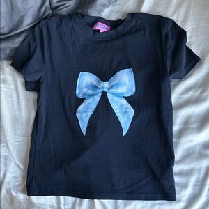 Edikted Navy Crop Top with Light Blue Bow